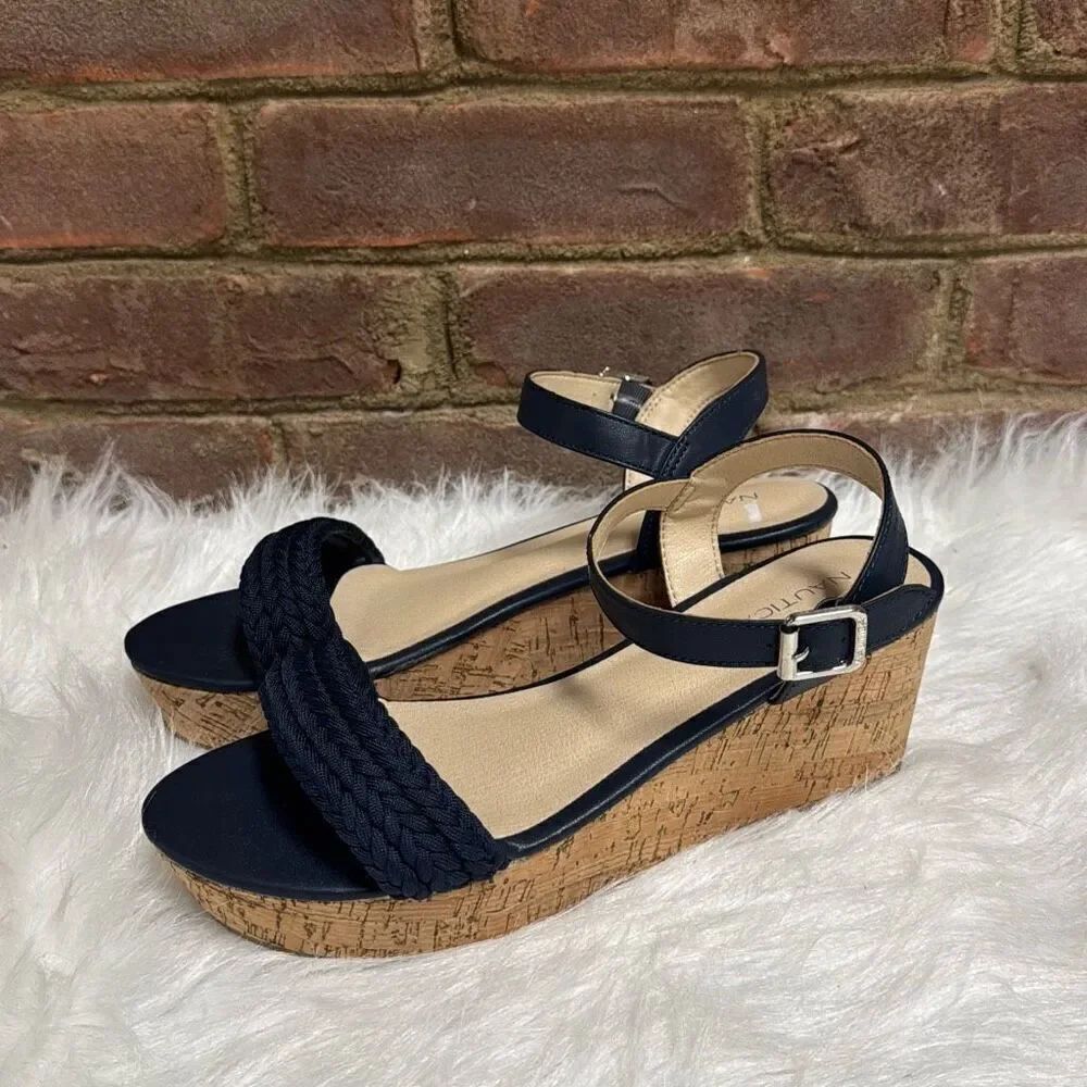 Nautica Women’s Navy Cork Wedge Sandal Size 8.5 NEW